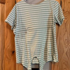STRIPED NURSING T-SHIRT WITH FRONT TIE- HIDDEN ZIPPER